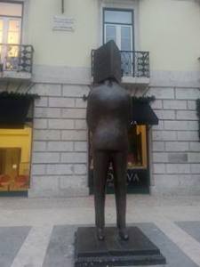 Statue in front of the house of Pessoa's birth, São Carlos Square, Lisboa